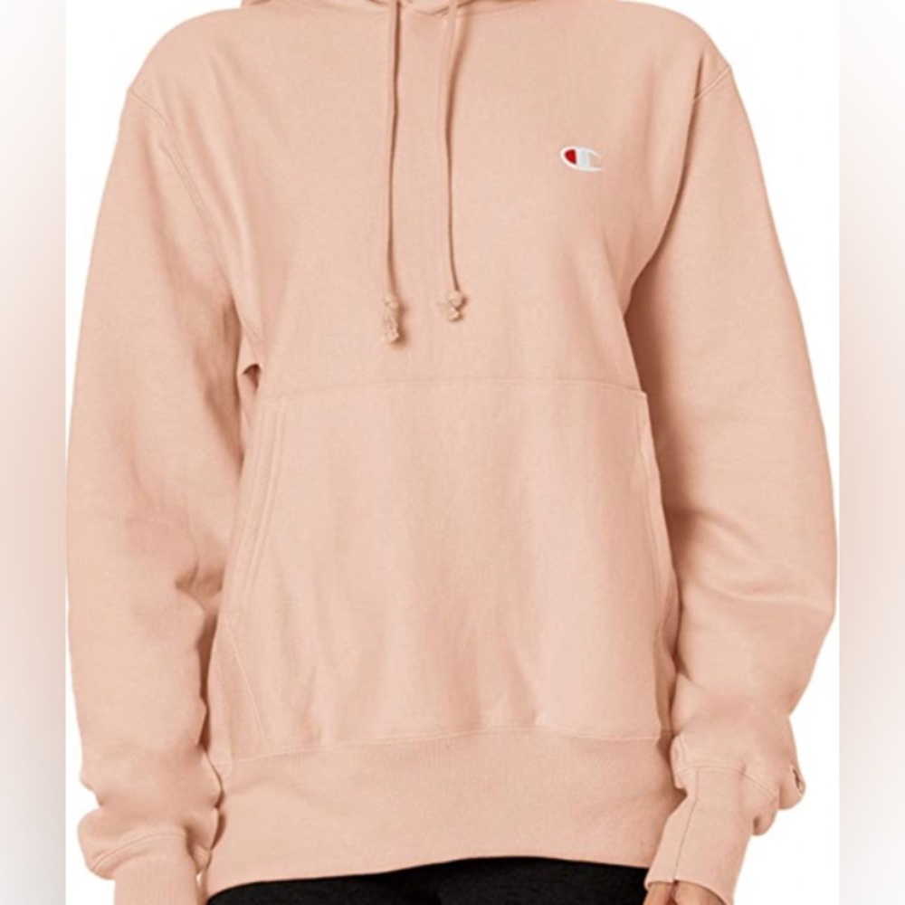 Champion Reverse Weave Hooded Sweatshirt Plain Pink Blank Size Small
